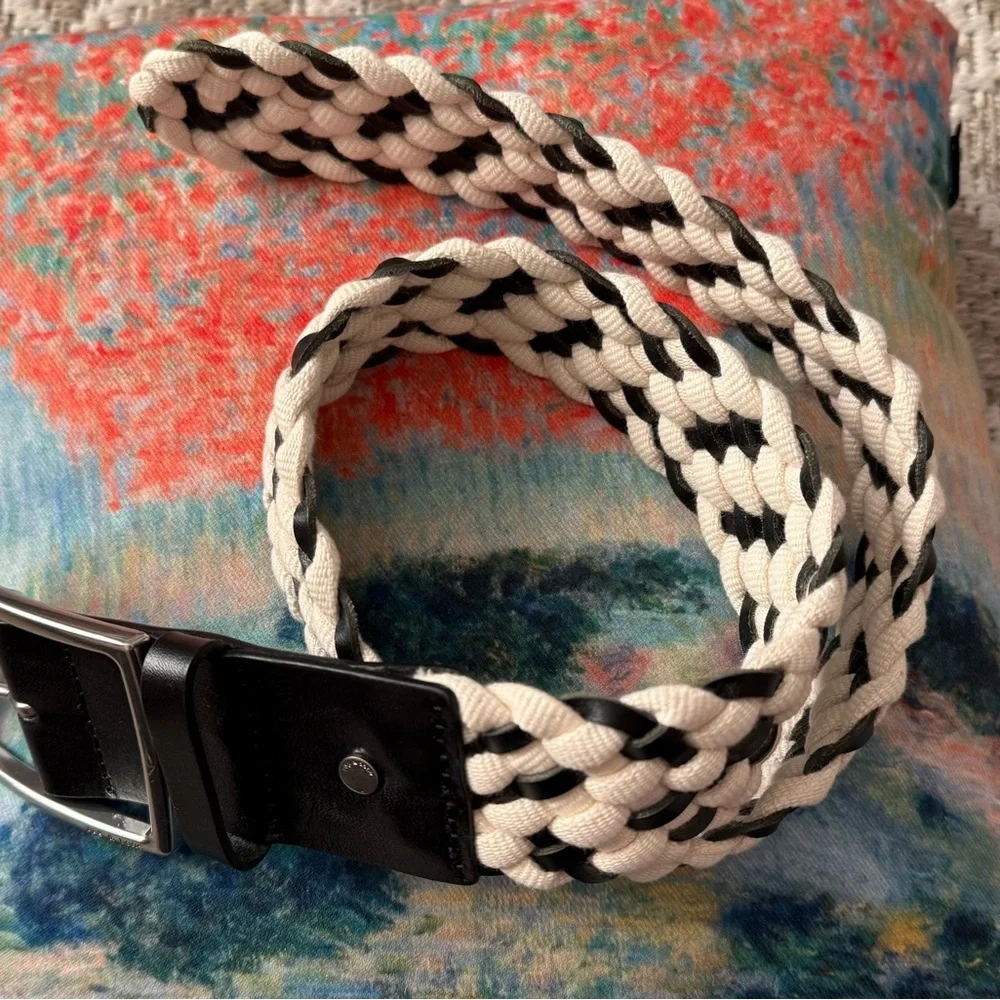 rag & bone Boyfriend Black and White Braided Leather-Trim Belt